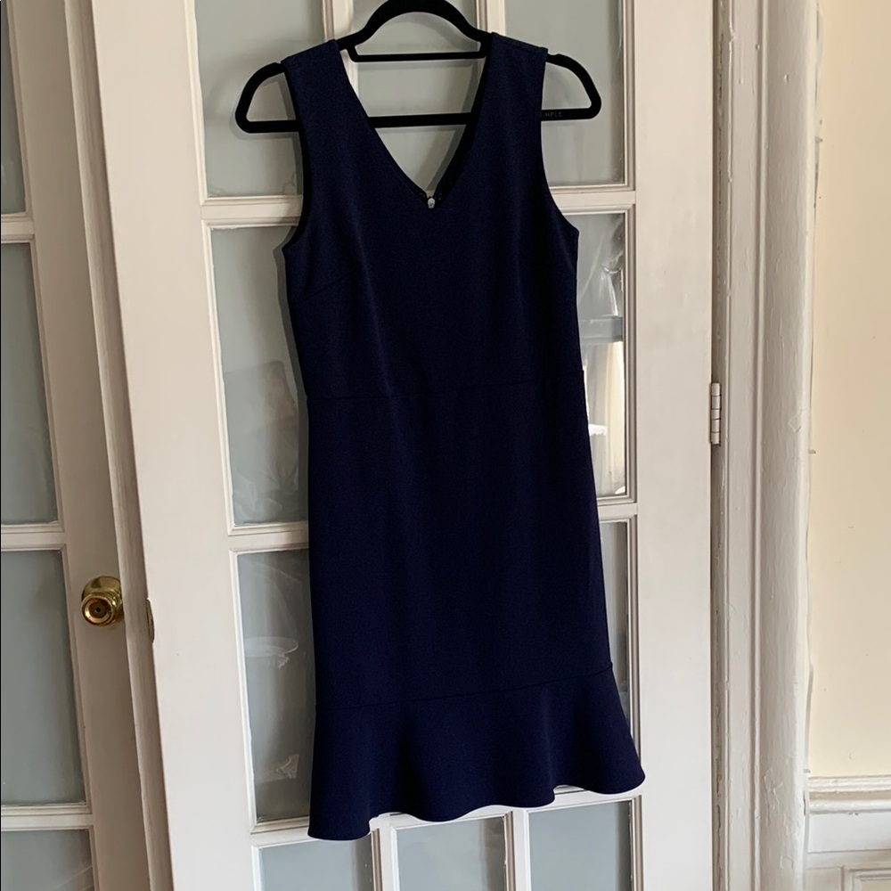 Elegant Navy Sleeveless Dress Subtle Ruffle Skirt